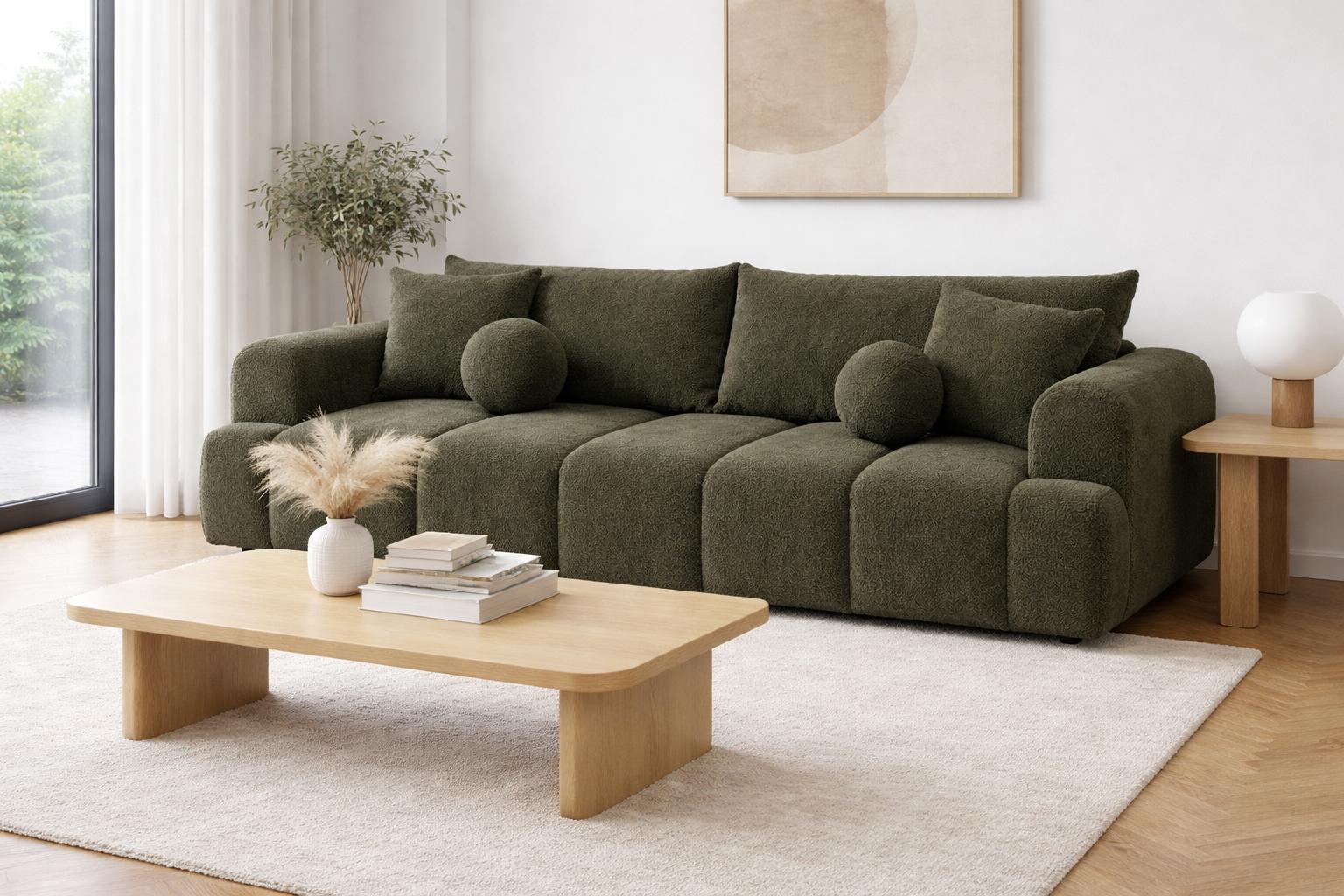 Kanapa z funkcją spania Mediolan 250x112x90 cm rozkładana trzyosobowa tkanina LOOP zieleń nr. 2