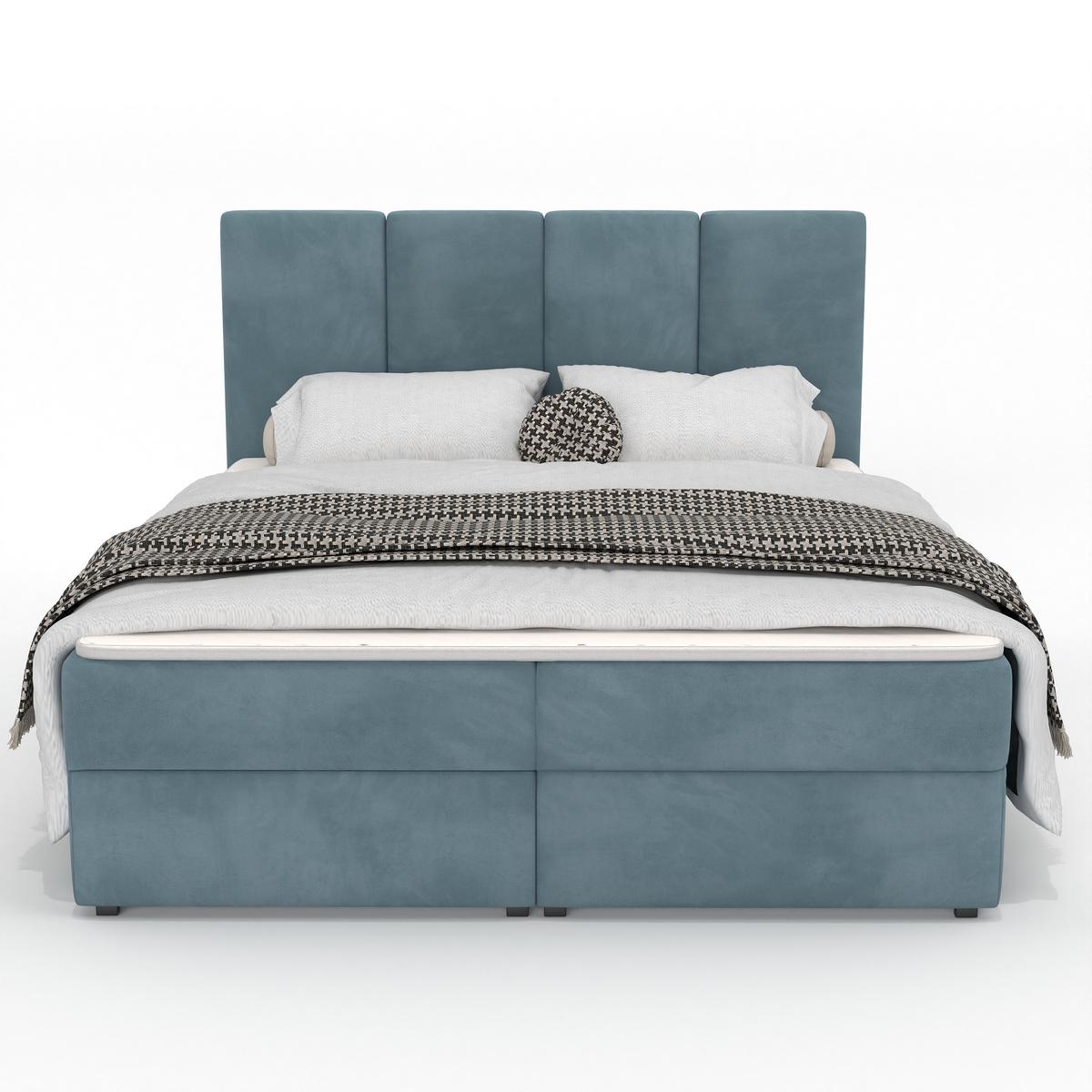 Łóżko kontynentalne 160x200x113 cm tapicerowane podwójne z materacem morskie nr. 8