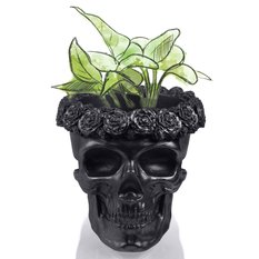 Donica Skull Flowers Black Mettalic Poli  11 cm - Miniaturka zdjęcia nr 4