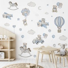 Naklejki Na Ścianę Dla Dzieci Misie Balony 120x60  Chmurki Koń Na Biegunach Zestaw  - Miniaturka zdjęcia nr 2