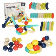 Klocki magnetyczne kolorowe magnetic sticks dla małych dzieci duże patyczki 36 elementów 25x20x6,7 cm