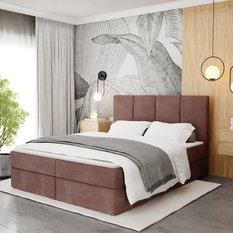 Łóżko kontynentalne 140x200x113 cm tapicerowane podwójne z materacem brudny róż - Miniaturka zdjęcia nr 7