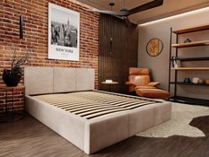 Łóżko tapicerowane do sypialni 180x200x100 cm podwójne z pojemnikiem modne beżowe - Miniaturka zdjęcia nr 8