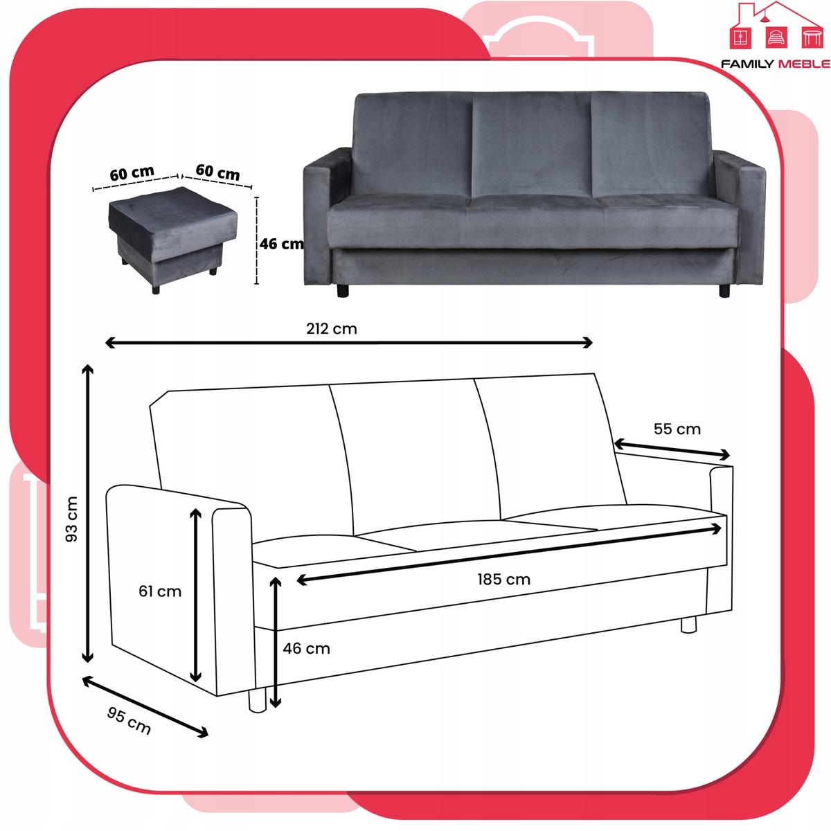 Wersalka Narożnik Alicja z pufą sofa kanapa rozkładana Family Meble szary nr. 7