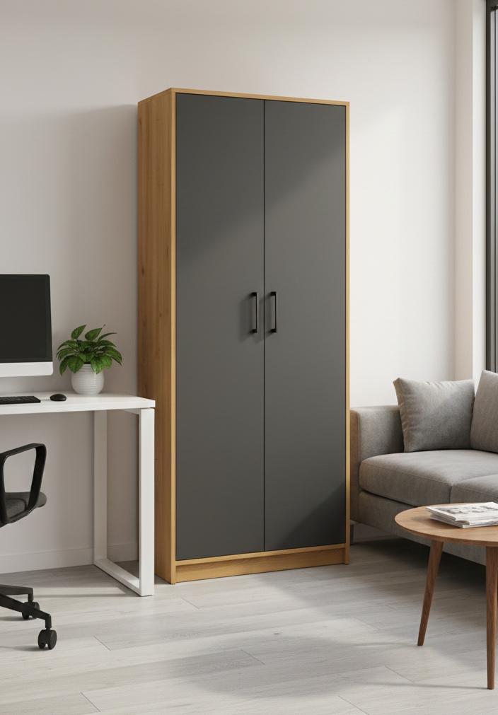 Regał Rafcio 2D 74x180x35 cm z półkami i drzwiami do pokoju biura dąb artisan front grafit bestseller nr. 2