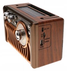 Radio przenośne 19,5 x 11 x 12 cm RETRO z funkcją bluetooth   USB ładowany solarnie brązowe - Miniaturka zdjęcia nr 4