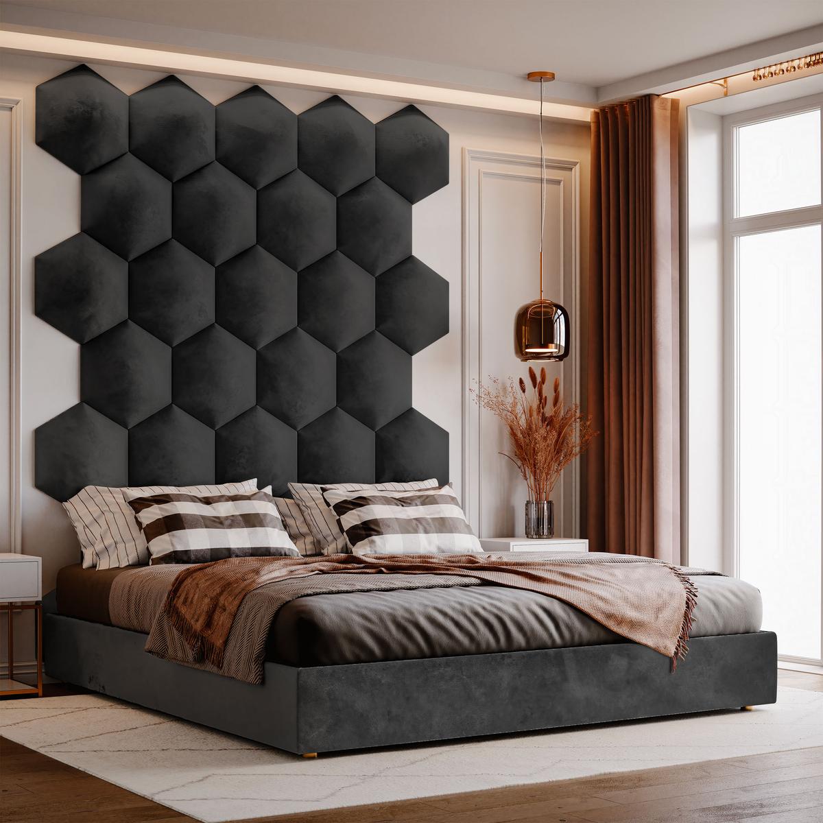 Panele tapicerowane 35x40 cm na ścianę hexagon grafitowy  nr. 5