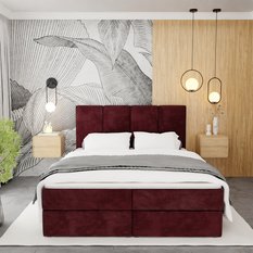 Łóżko kontynentalne 180x200x113 cm tapicerowane podwójne z materacem bordowe - Miniaturka zdjęcia nr 8