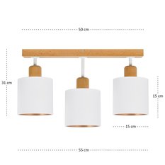 Lampa sufitowa 15 x 55 x 31 cm trzypunktowy spot z drewna gwint E27 biała do salonu - Miniaturka zdjęcia nr 4