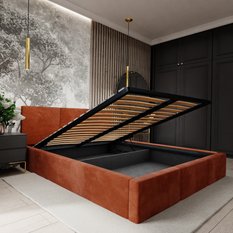 Łóżko tapicerowane do sypialni 180x200x88 cm podwójne z pojemnikiem modne miodowe - Miniaturka zdjęcia nr 10