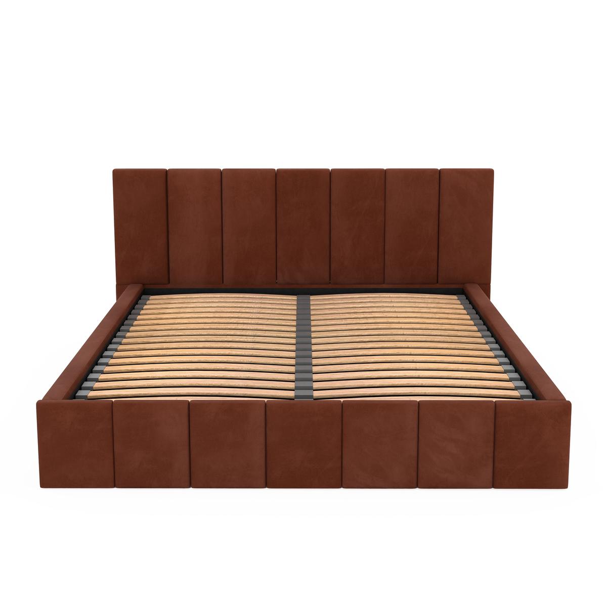 Łóżko tapicerowane 140x200 premium z pojemnikiem do sypialni miodowe wezgłowie 107 cm nr. 16