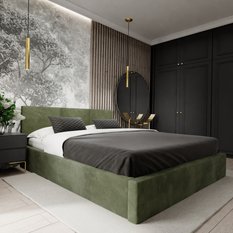 Łóżko tapicerowane do sypialni basic 120x200x88 cm podwójne z pojemnikiem khaki - Miniaturka zdjęcia nr 1