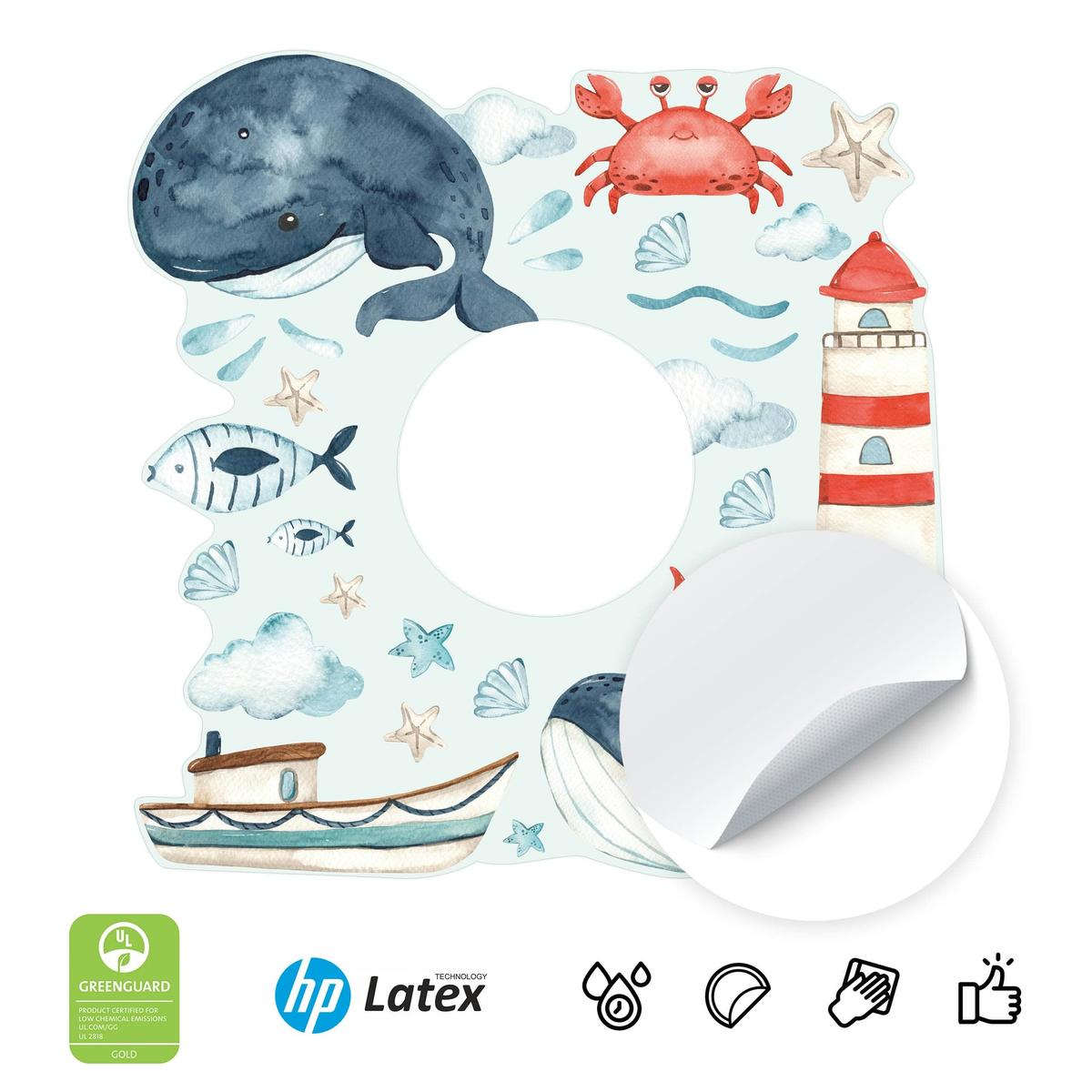 Naklejka Pod Kontakt Wieloryby Rybki Chmurki 20x20 Rozgwiazdy Muszelki Dla Dzieci nr. 3