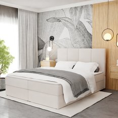 Łóżko kontynentalne 180x200x113 cm tapicerowane podwójne z materacem kremowe - Miniaturka zdjęcia nr 7