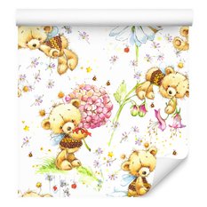Tapeta dla dziewczynek misie kwiaty rośliny liście  - Miniaturka zdjęcia nr 3