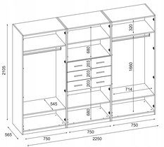 Duża szafa 225x210x57 cm do sypialni garderoba szuflady Biały - Miniaturka zdjęcia nr 3