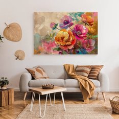Obraz Na Płótnie Akwarelowe Kolorowe Kwiaty 90x60 Natura do Salonu - Miniaturka zdjęcia nr 3