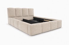 Łóżko tapicerowane VELLA 140x200 cm ze stelażem i pojemnikiem boucle do sypialni beżowe - Miniaturka zdjęcia nr 5