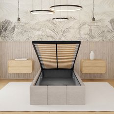 Łóżko Tapicerowane Do Sypialni 90x200cm Podwójne z Pojemnikiem Beżowe - Miniaturka zdjęcia nr 6