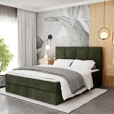 Łóżko kontynentalne 180x200x113 cm tapicerowane podwójne z materacem khaki - Miniaturka zdjęcia nr 7