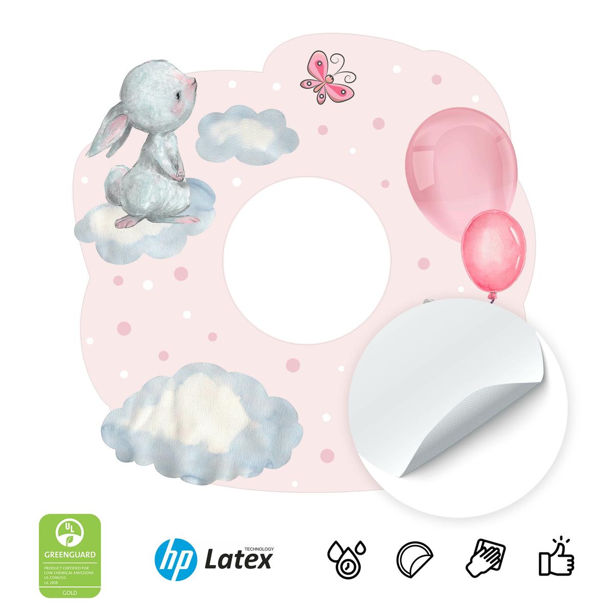 Naklejka Pod Kontakt Dla Dzieci Króliczki 20x20 Różowe Balony Kropki Chmurki nr. 3
