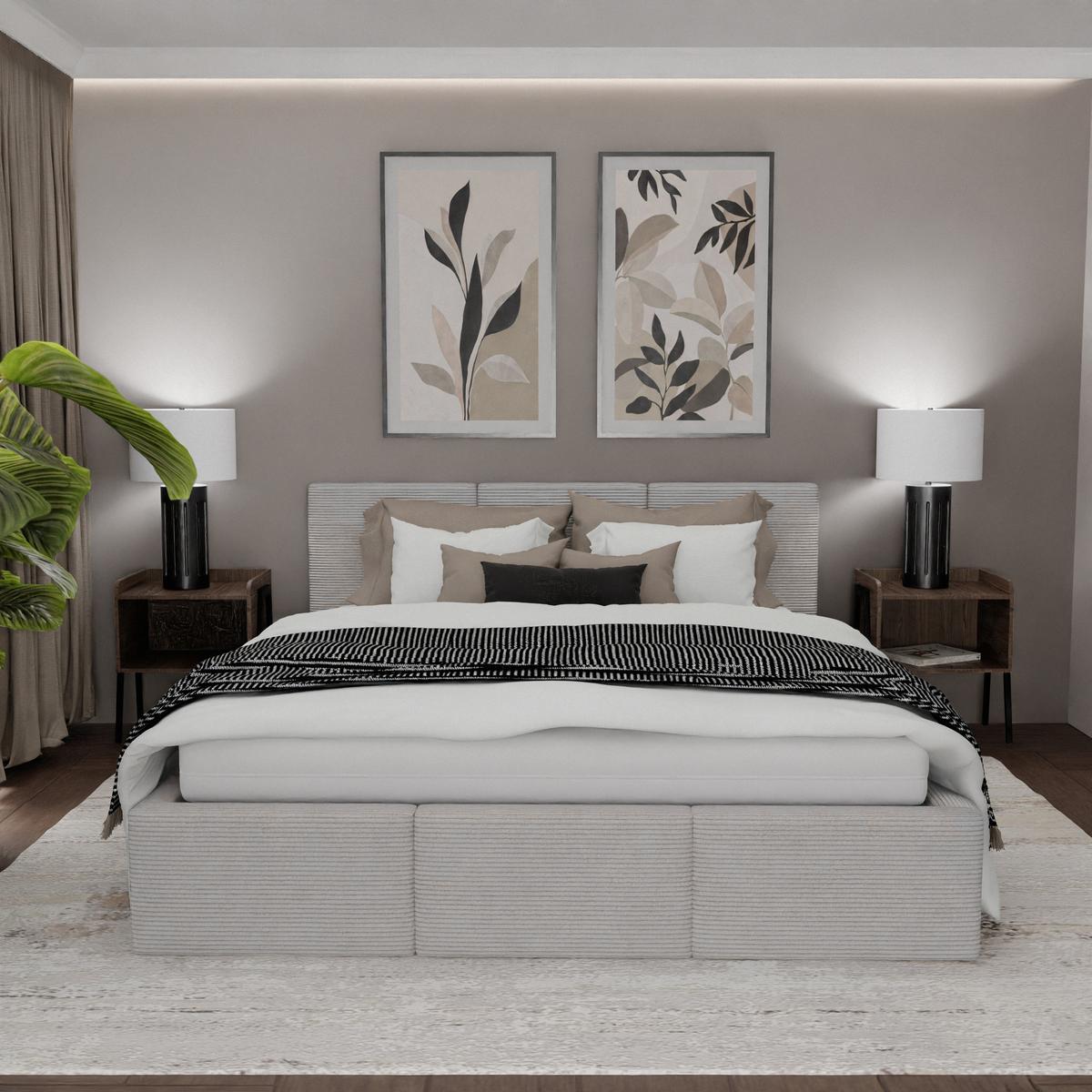 Łóżko Tapicerowane Do Sypialni  140x200 Podwójne z Pojemnikiem Szare nr. 2