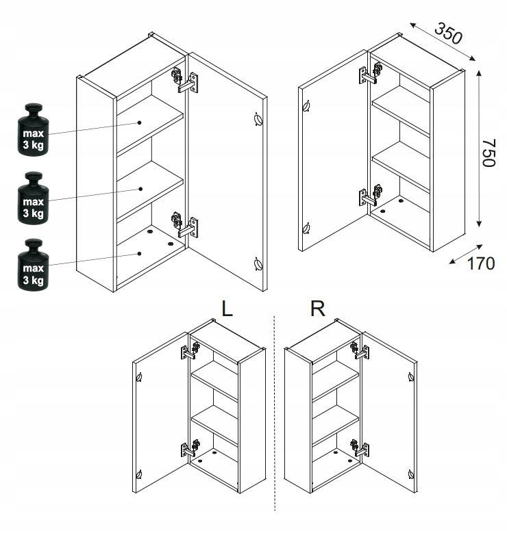 Szafka Łazienkowa 35x75x19 cm beżowa wisząca 1 drzwi front MDF 3D słupek do łazienki nr. 3