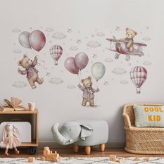 Naklejki Ścienna Dla Dzieci Misie Z Balonami W Stylu Boho ZESTAW - Miniaturka zdjęcia nr 2