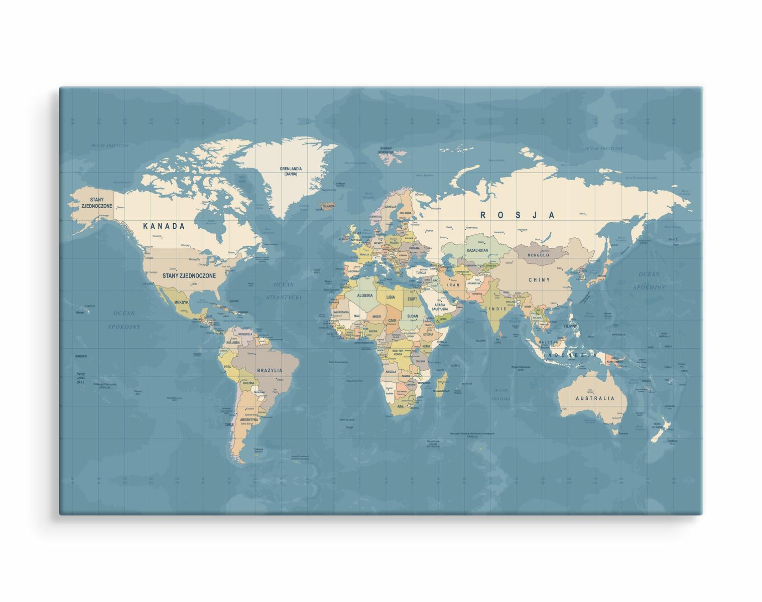Obraz Dekoracja do Pokoju Nastolatka na Płótnie Mapa Świata Po Polsku  nr. 2