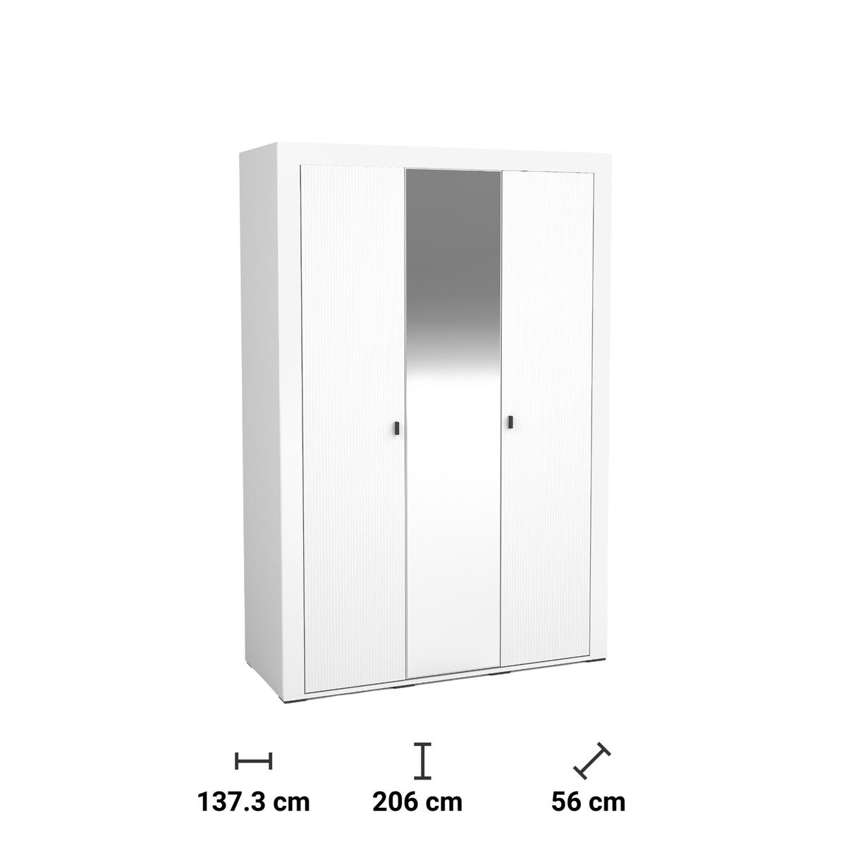 Szafa z lustrem 137,3x56x206 cm Mossa trzydrzwiowa biała do przedpokoju garderoby lub pokoju nr. 4