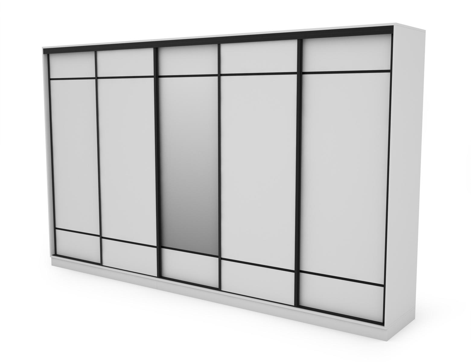 Szafa przesuwna 400x64x244 cm do sypialni okucia czarne biel z 1 lustrem  nr. 4