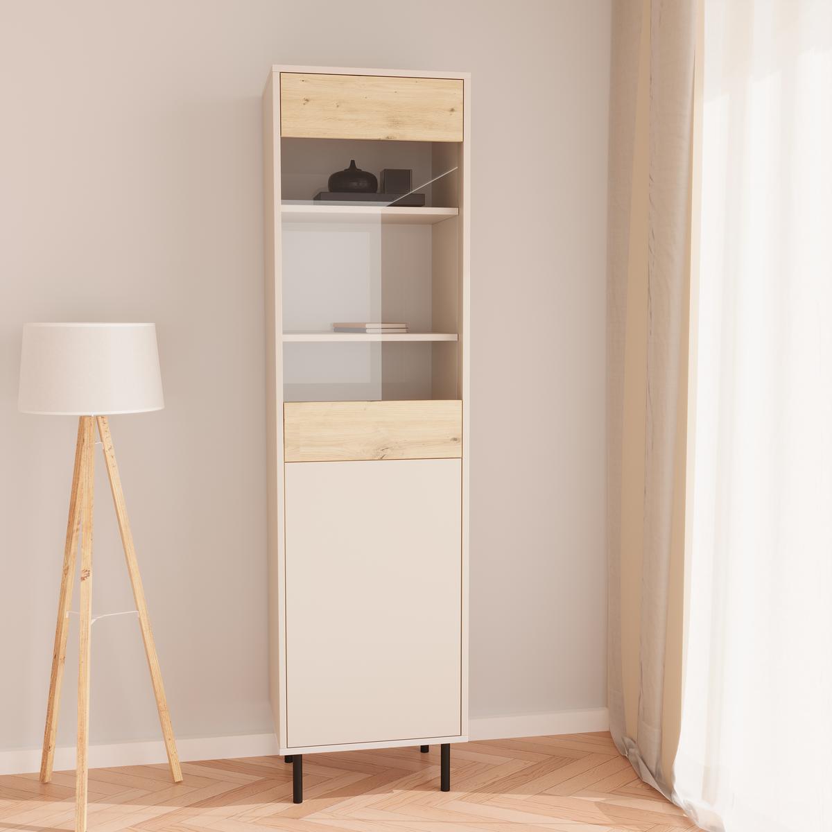 Komoda wysoka witryna LOLA 190x50x40 cm regal z szybą do sypialni salonu dąb artisan kaszmir