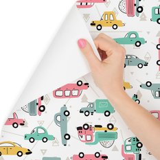 Tapeta dla dzieci kolorowe samochody znaki drogowe 