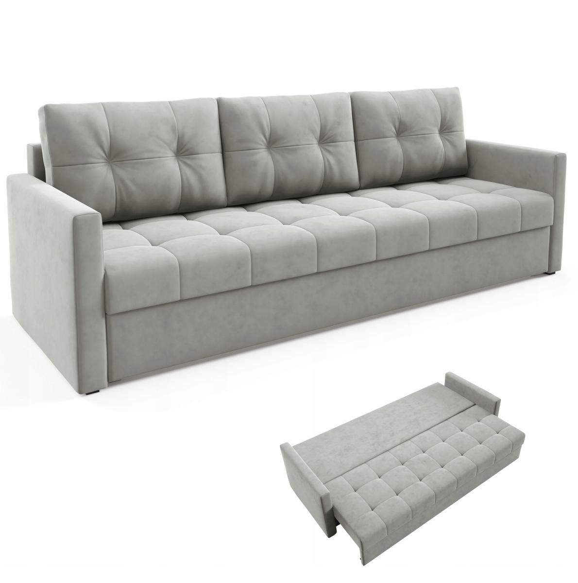 Kanapa IVIO 230x87x86 cm sofa z funkcją spania rozkładana velvet welur jasnoszara do salonu