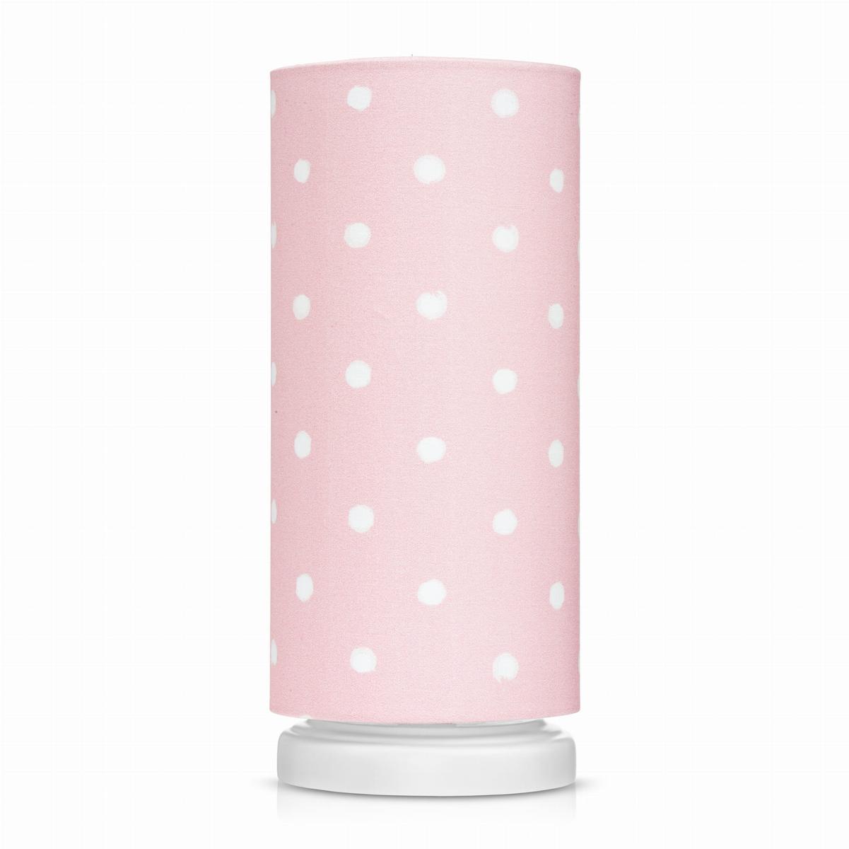 Lampka nocna Lovely Dots 13x32 cm abażur w kropki do pokoju dziecięcego ze ściemniaczem różowa drewno olejowane nr. 1