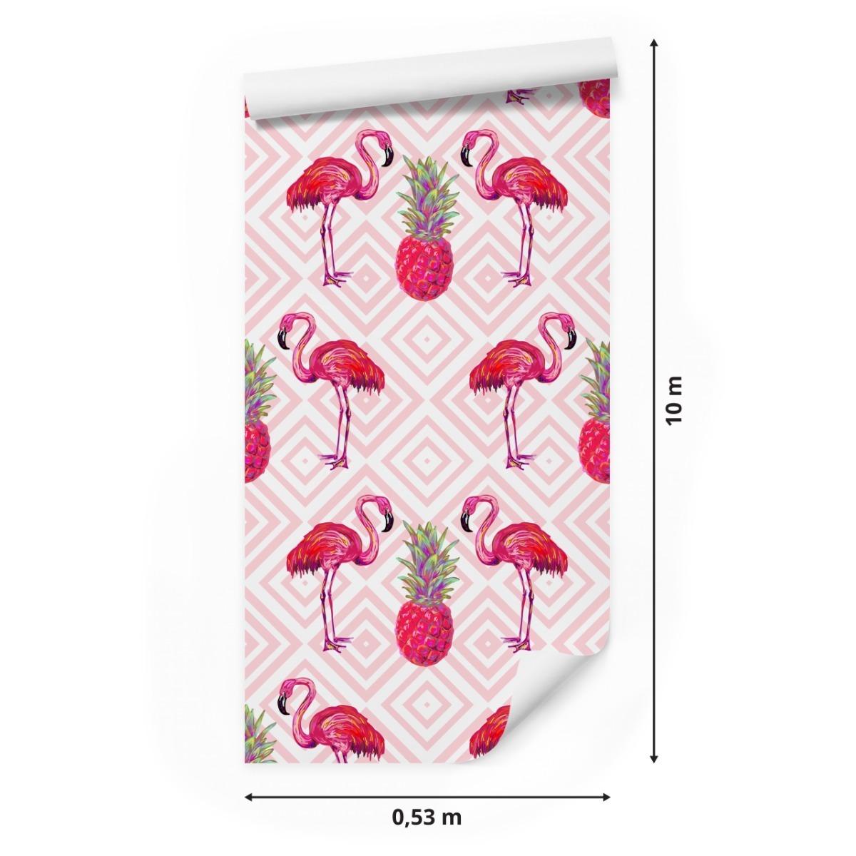 Tapeta Ścienna Różowe FLAMINGI Ananasy Abstrakcja 53x1000  nr. 2
