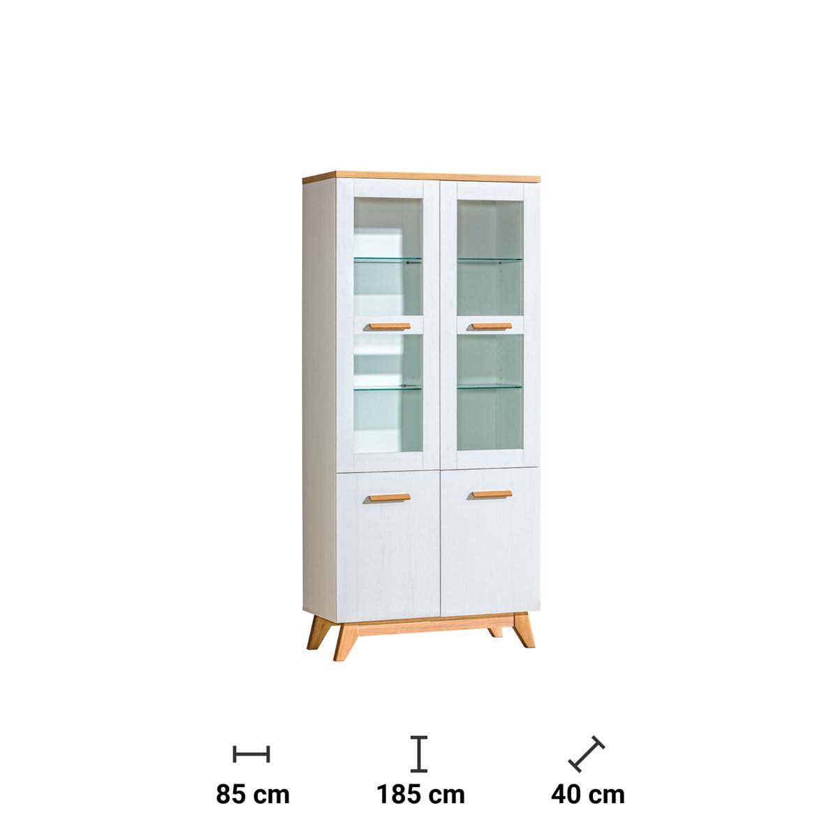 Witryna 85x40x185 cm z czterema drzwiczkami i LED sosna andersen dąb nash do salonu nr. 2