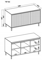 Komoda OSAKA 149 cm do salonu sypialni ryflowana beżowy piaskowy czarny mat - Miniaturka zdjęcia nr 2