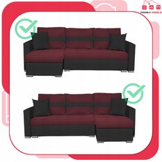 Narożnik FIGO 226x74x140 cm rozkładany z funkcją spania rogówka do salonu czarny bordo - Miniaturka zdjęcia nr 3