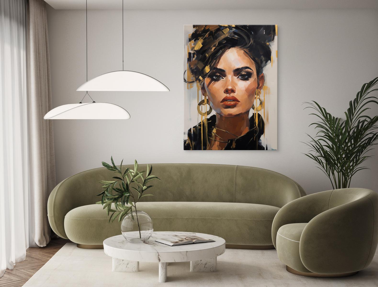 Obraz Złoty PORTRET Kobieca Twarz Styl Glamour Abstrakcja Do Salonu 80x120cm nr. 8