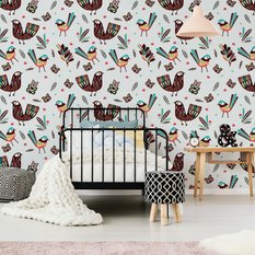 Tapeta Do Pokoju Dziecka Kolorowe PTAKI Pióra Boho  - Miniaturka zdjęcia nr 5