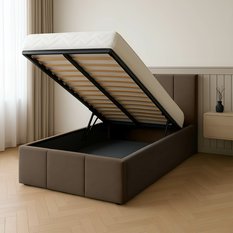 Łóżko Pojedyncze 90x200cm łóżko tapicerowane z pojemnikiem brązowe do sypialni wezgłowie 100 cm - Miniaturka zdjęcia nr 2