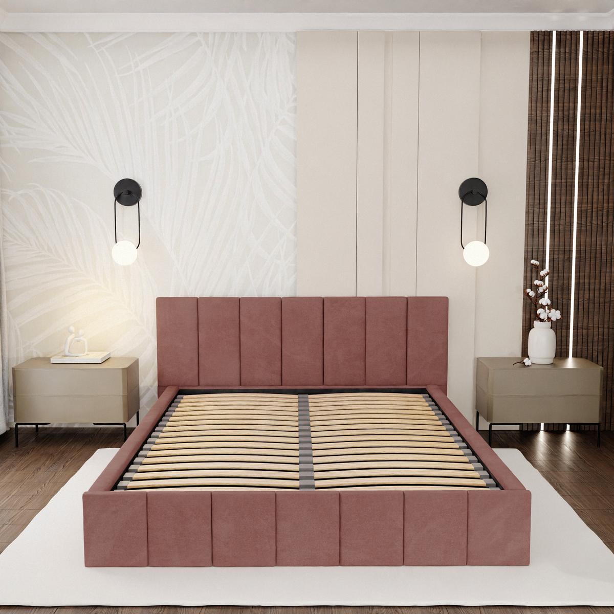 Łóżko tapicerowane 160x200 premium z pojemnikiem do sypialni różowe wezgłowie 107 cm nr. 5
