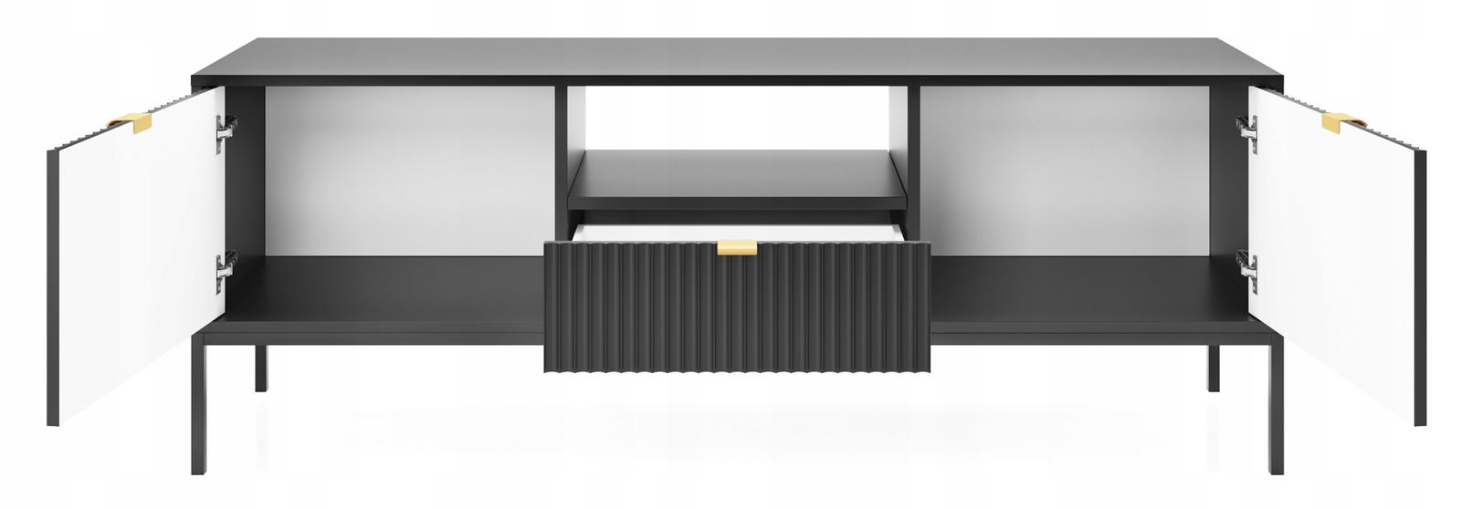 Szafka RTV 154x56x39 cm czarna na złotych nóżkach system NOVA do salonu  nr. 6