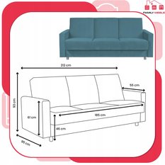 Wersalka ALICJA 212x100 cm niebieska rozkładana kanapa z pojemnikiem tapczan do salonu New Velo - Miniaturka zdjęcia nr 9