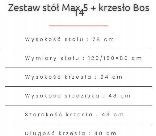 Zestaw do jadalni stół MAX 120/150x80 cm rozkładany + 6 krzeseł BOS biały czarne siedzenia  nr. 4