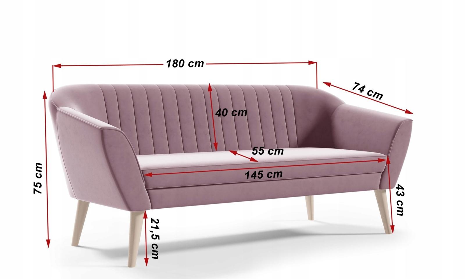 Sofa KAYA 180x70x75  cm trzyosobowa w stylu skandynawskim RIVIERA różowa do salonu nr. 5