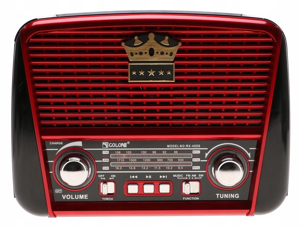 Radio przenośne  21 x 15 x 9 cm RETRO  USB z latarką  ładowany solarnie czerwone nr. 4