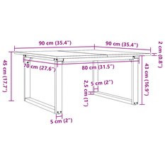 Stolik kawowy 90x90x45 cm z czworokątnymi nogami lite drewno sosnowe do salonu - Miniaturka zdjęcia nr 10