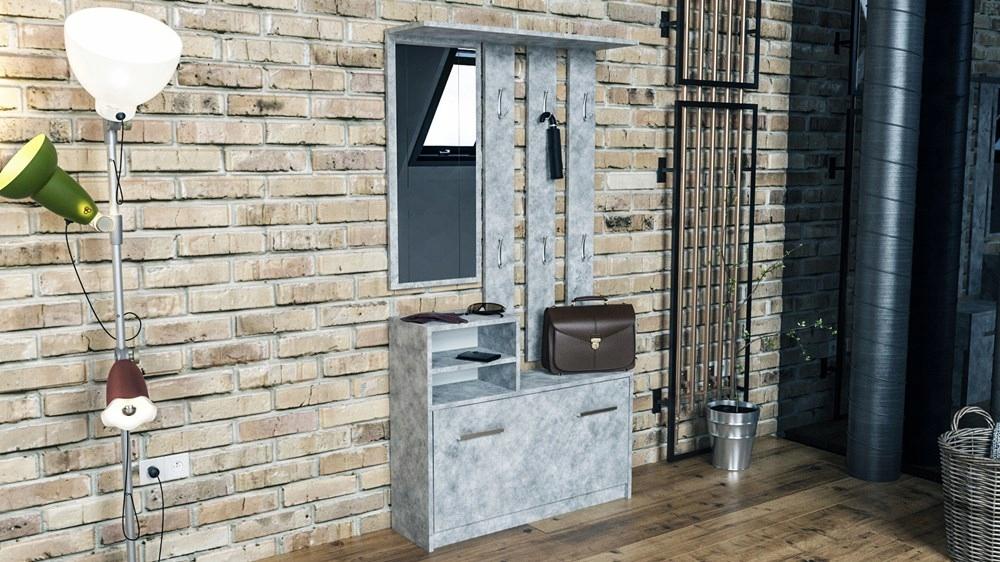 Garderoba GAR 85x180x24 cm szara imitacja betonu lustro wieszaki szafa do przedpokoju  nr. 3